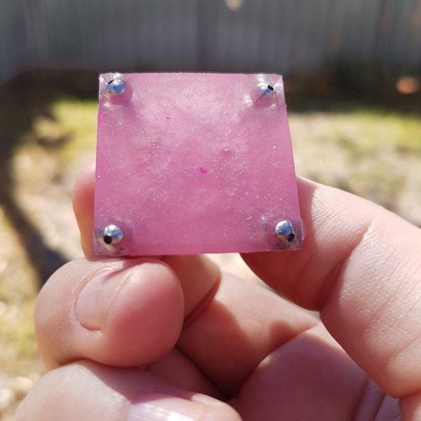 Pink Quartz Kyanite and Steel Orgoneit Pyramid 3cm 2