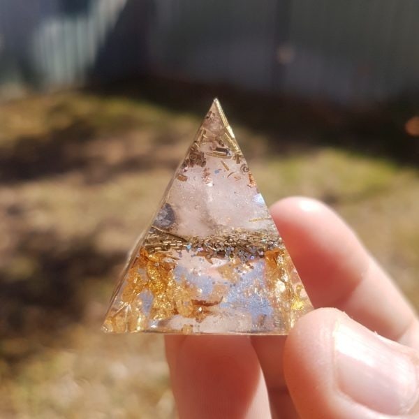 The Huntress Quartz Gold Orgonite Pyramid 3cm 3