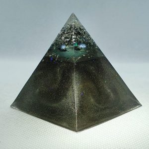Full Circle Copper Orgonite Pyramid 6cm - Herkimer Diamonds, Amethyst, Brass, Silver and Aluminium over Tourmaline and Copper