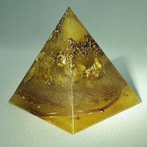 Feeling Alive and Free Orgone Orgonite Pyramid 6cm - Citrine, and more Citrine! All with herkimer diamonds, 24 Carat Gold, Brass and Copper... will help you feel free and alive!