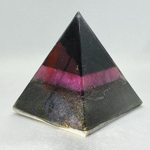 Violet Lightning Orgone Orgonite Pyramid 6cm - Shungite topped with copper, and black tourmaline, and obsidian within