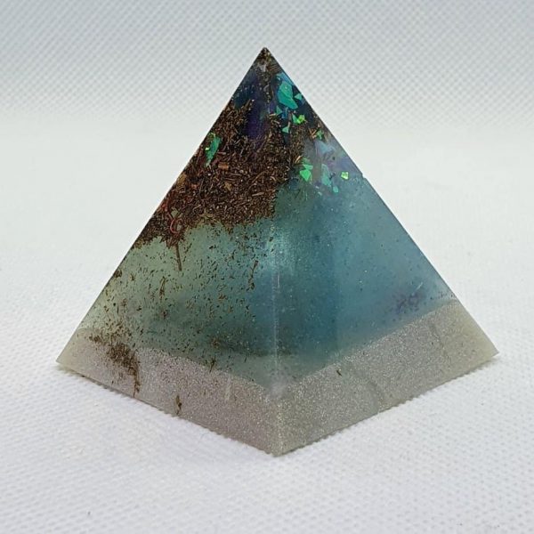 Tectonic Plates Orgone Orgonite Pyramid 5cm -Blue Quartz, Amethyst, Rose Quartz, brass and black Tourmaline fabulousness!