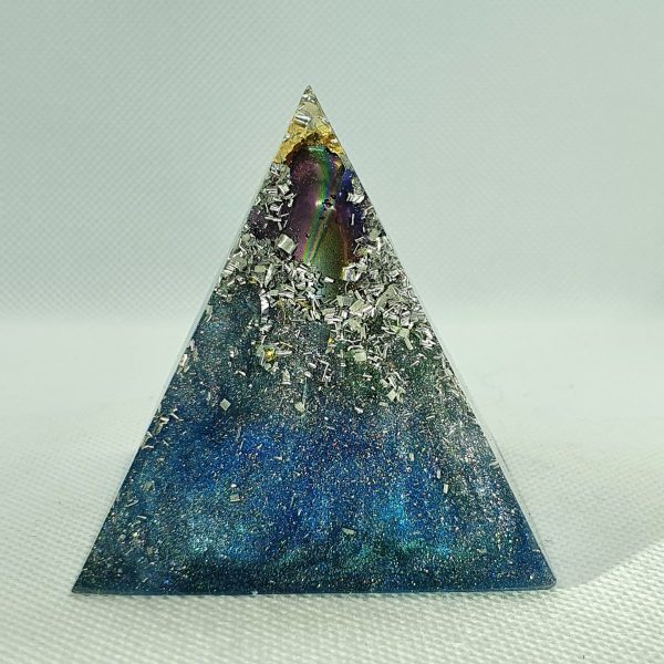 Deep Blue Quartz Silver and Copper Orgonite Pyramid 6cm 2